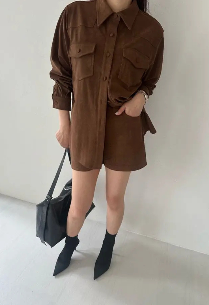 Suede camel Long Sleeve Shirt1