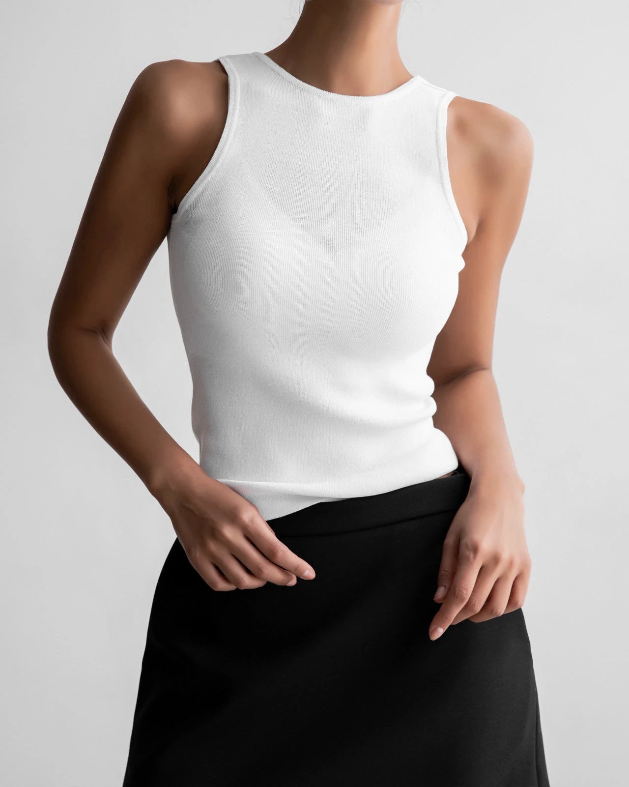 Classic Open-Back white Knit Sleeveless Top