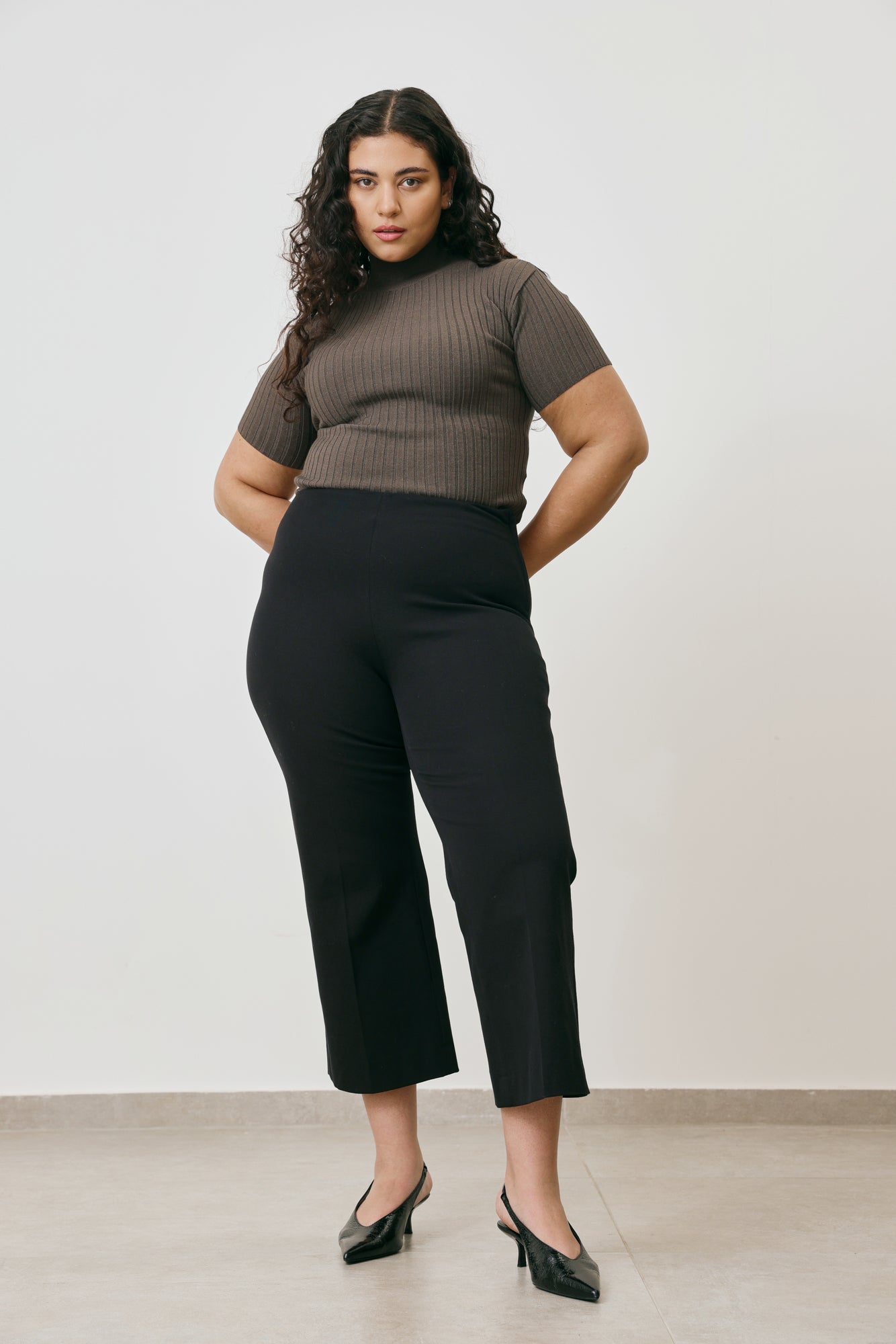 High neck ribbed top