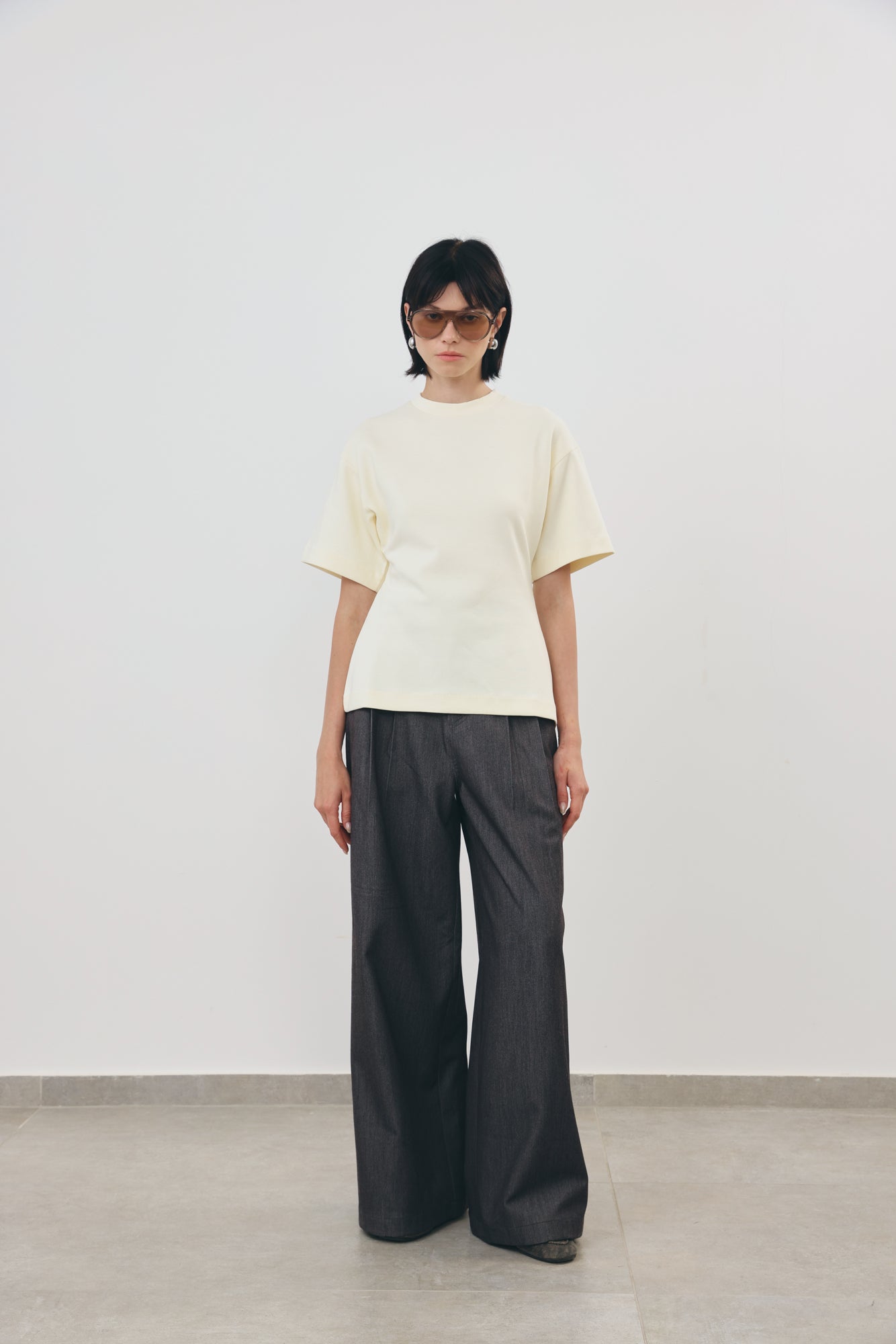 Pleated Wide Leg Denim