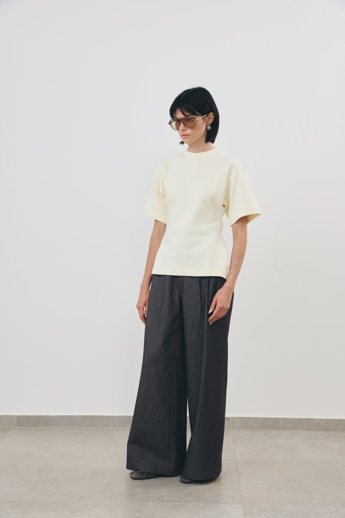 Pleated Wide Leg Denim
