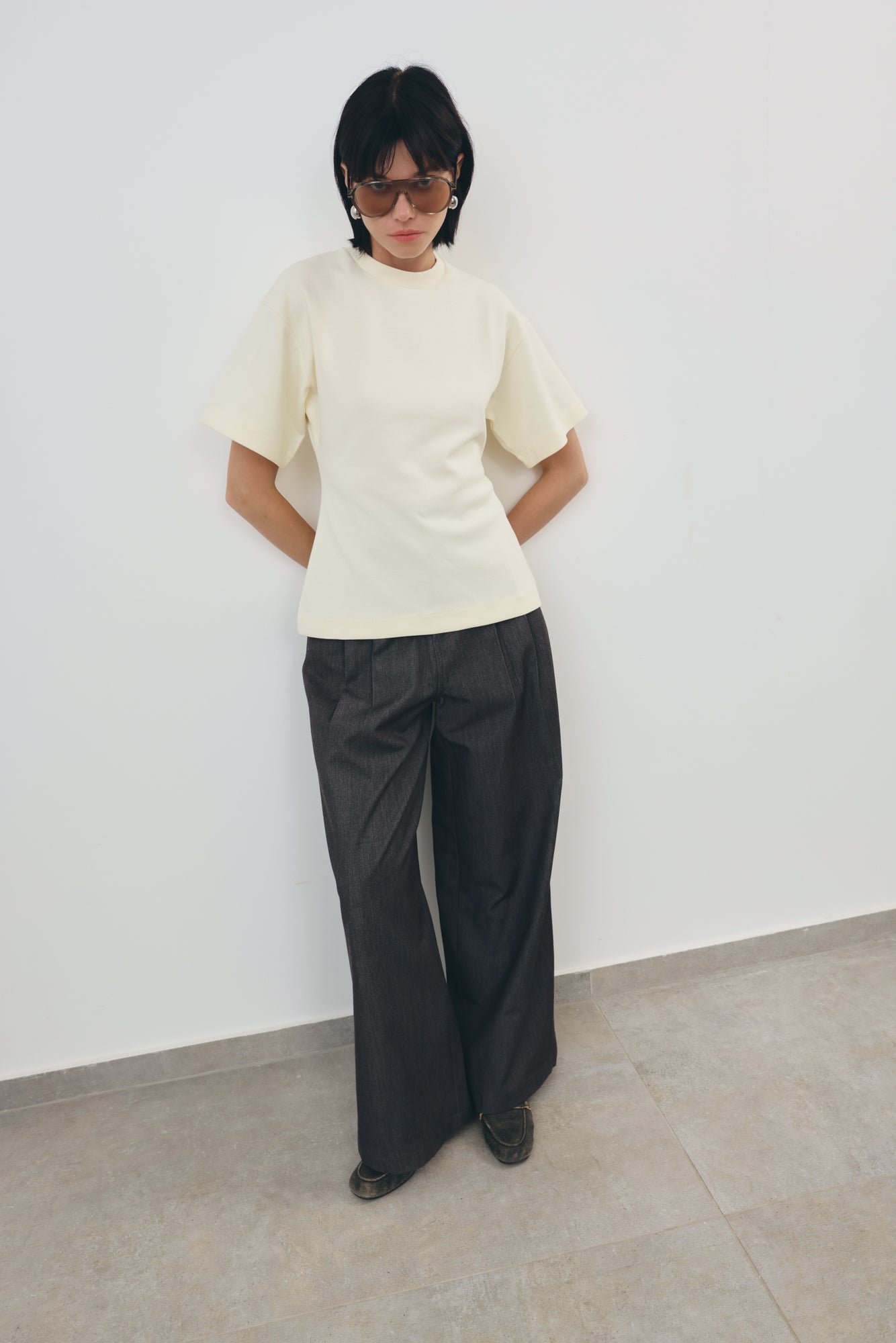 Pleated Wide Leg Denim
