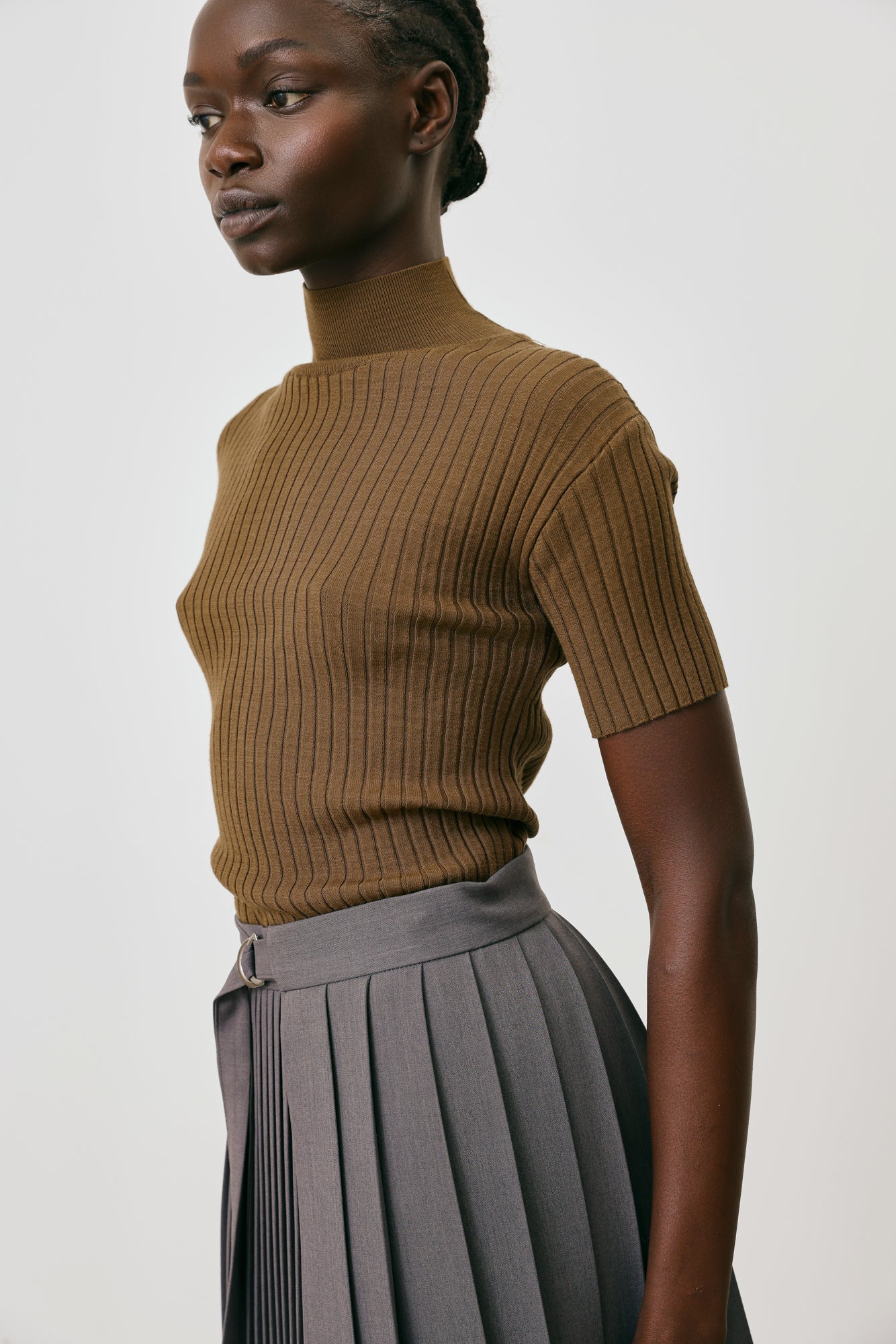 High neck ribbed top