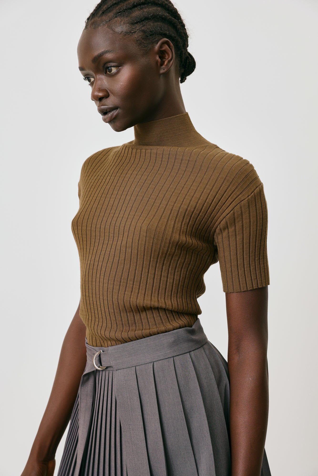High neck ribbed top