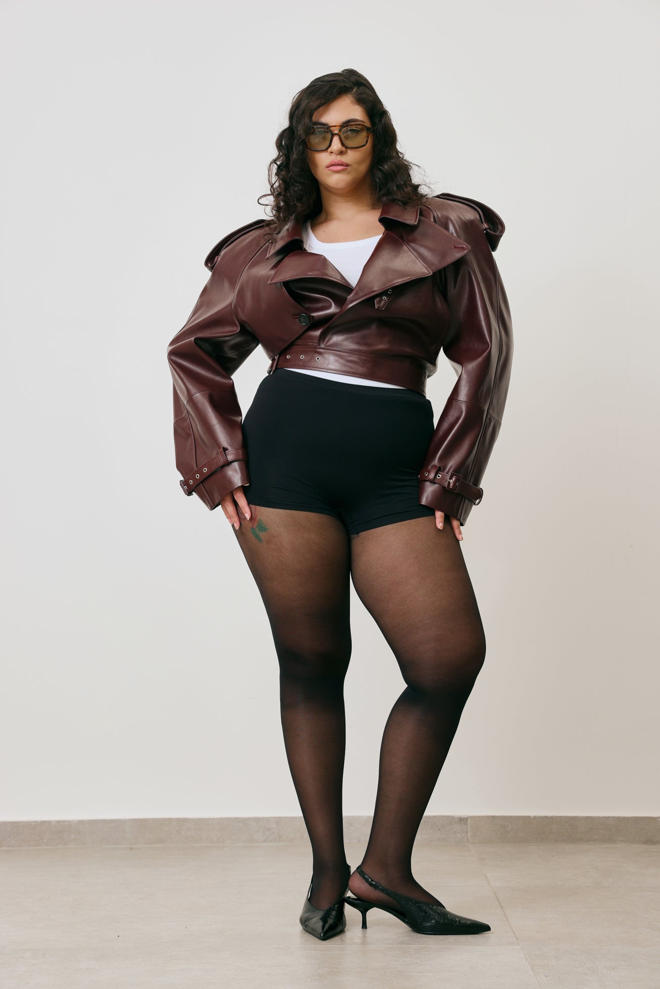 Cropped Leather Trench