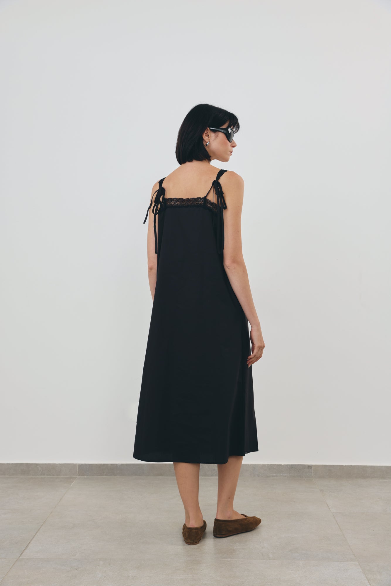 Midi Dress with Lace-Trimmed