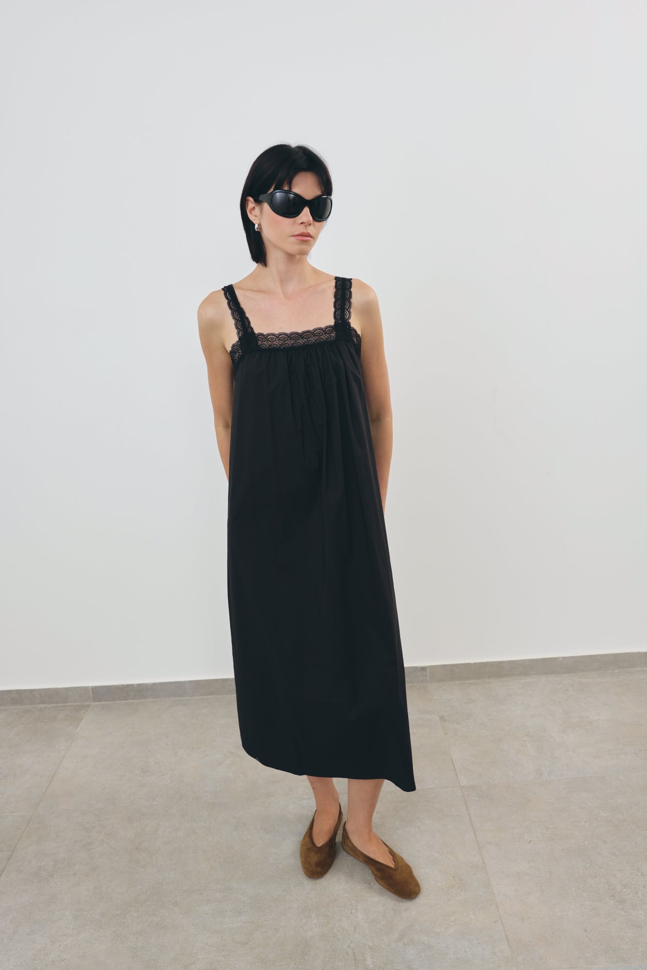 Midi Dress with Lace-Trimmed
