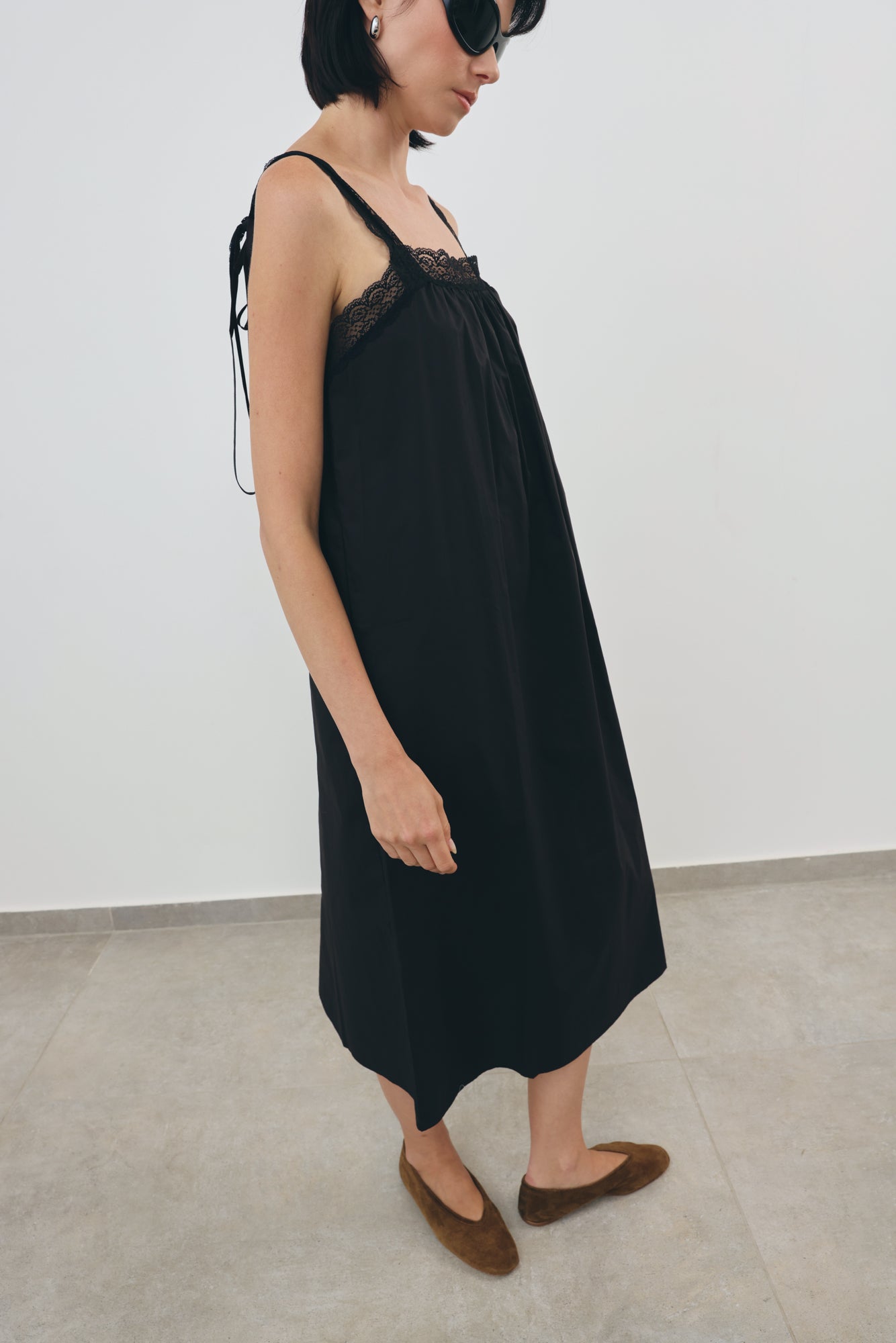 Midi Dress with Lace-Trimmed