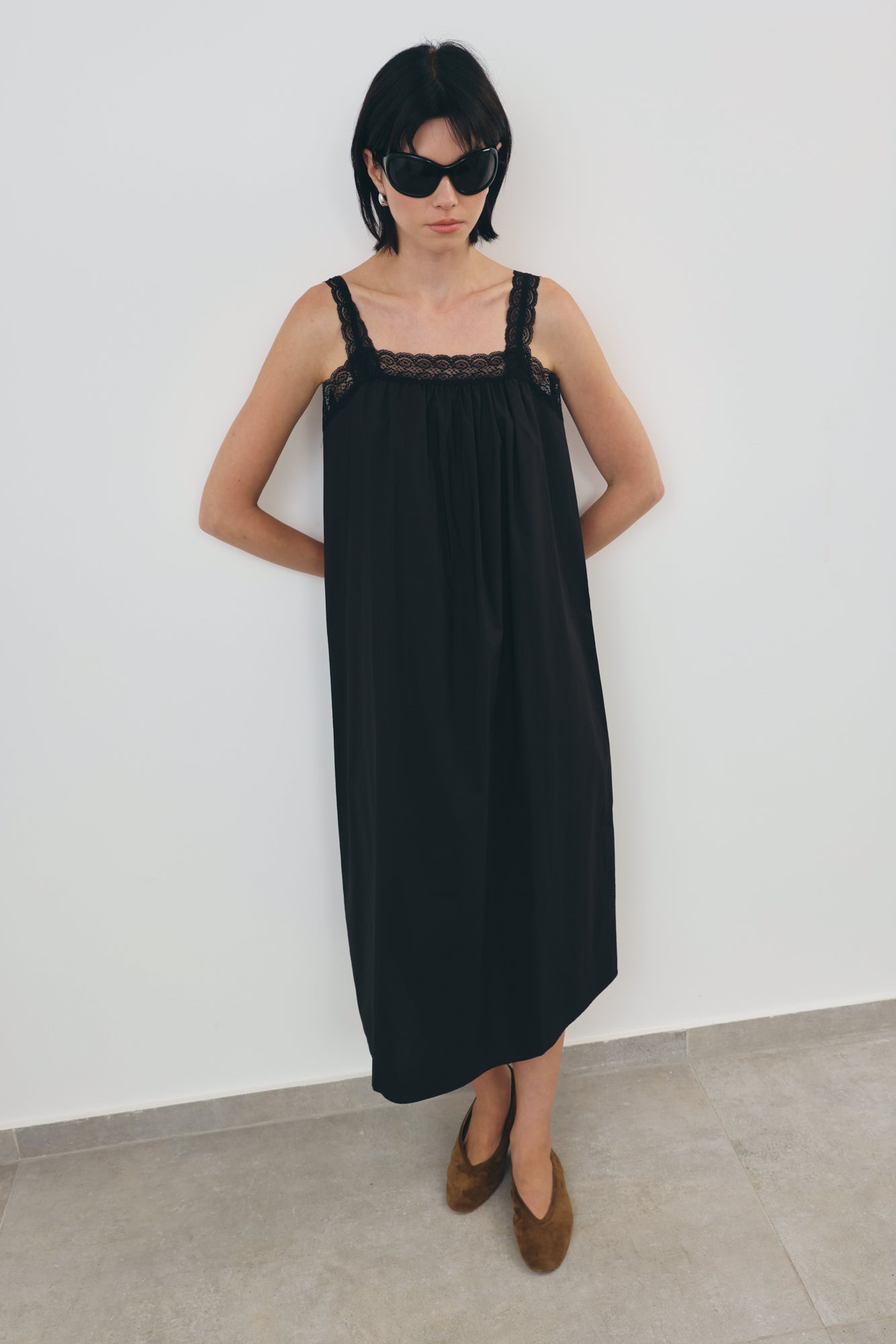 Midi Dress with Lace-Trimmed