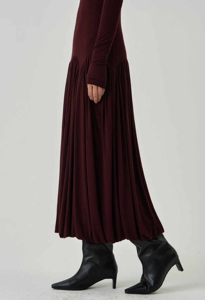 TURTLENECK Burgundy RUCHED DRESS