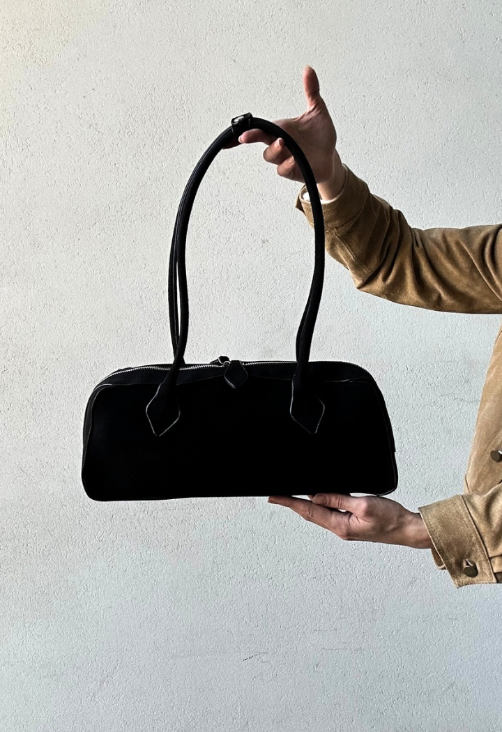 Vegan Suede black Bowler Bag