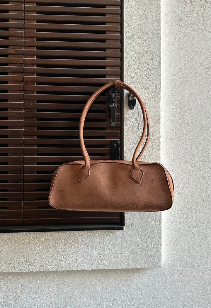 Vegan Suede Brown Bowler Bag