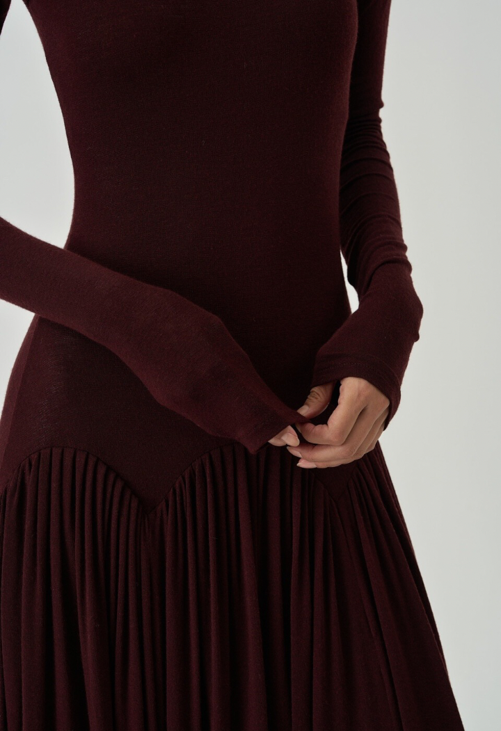 TURTLENECK Burgundy RUCHED DRESS