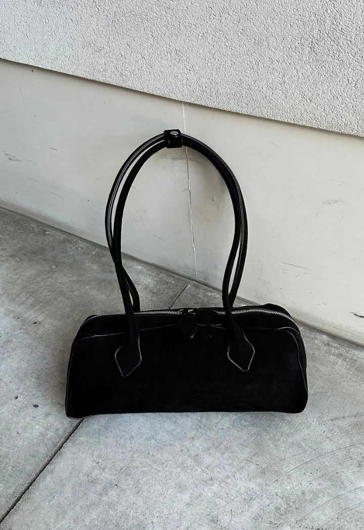 Vegan Suede black Bowler Bag