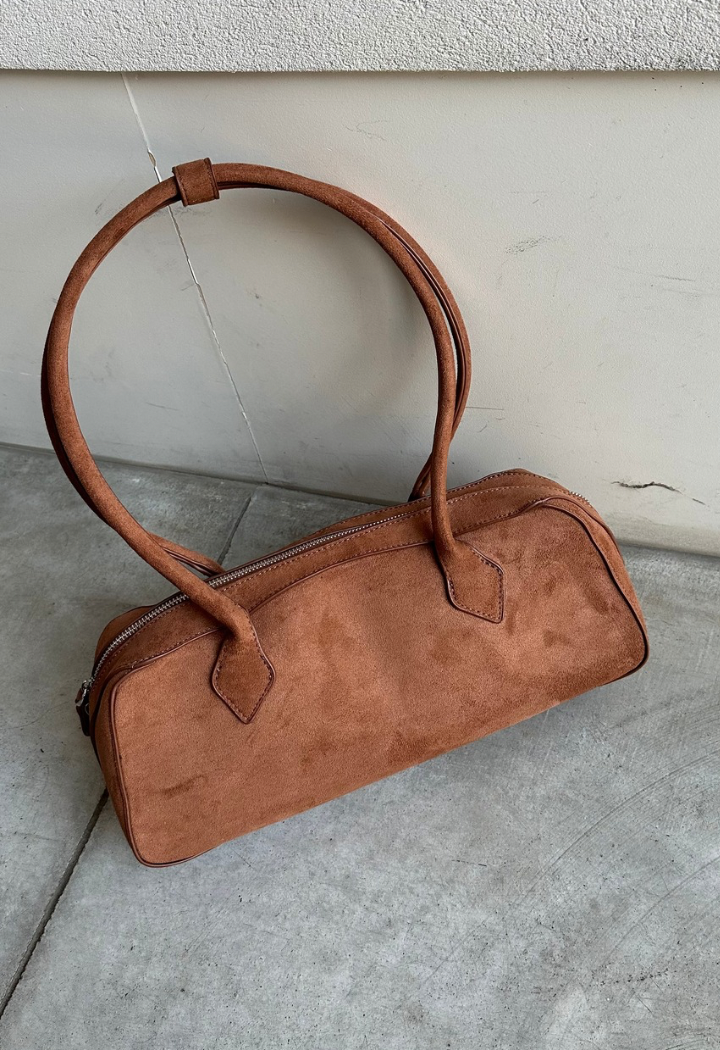 Vegan Suede Brown Bowler Bag