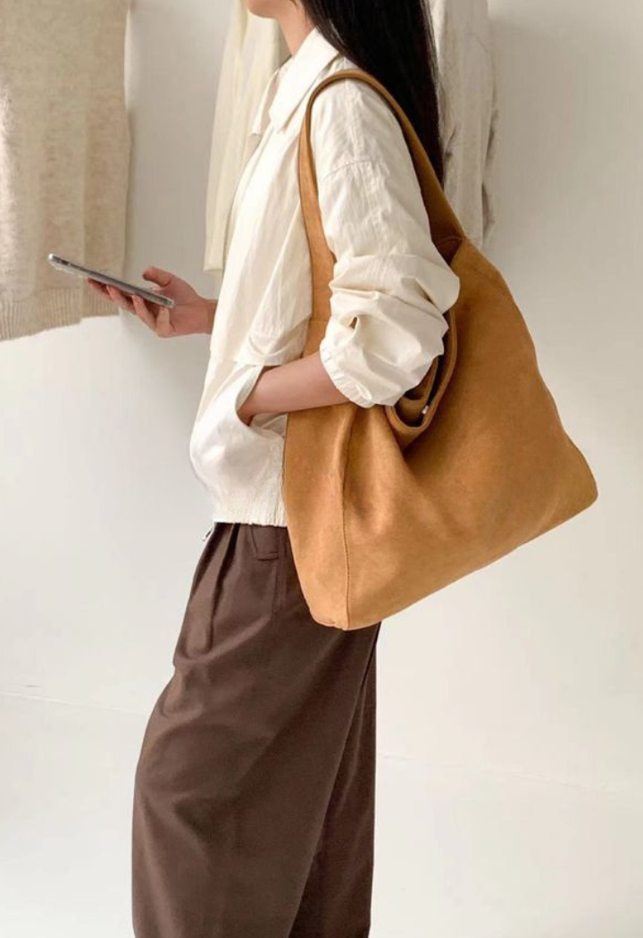 Vegan Suede camel Bucket Bag