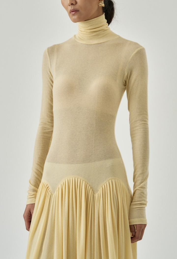 TURTLENECK Butter RUCHED DRESS