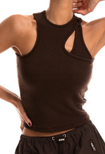 Layered Cut-Out brown Sleeveless Tank Top