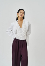 Relaxed Burgundy Satin Striped Wide Pants
