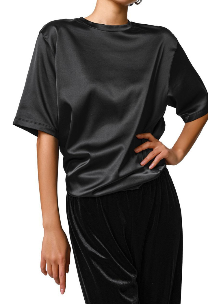 Silky Satin T shirt - black