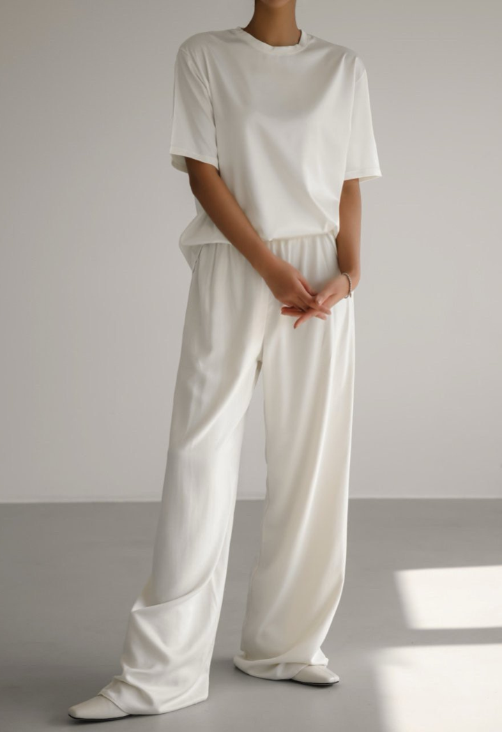 Silky Satin T shirt - cream