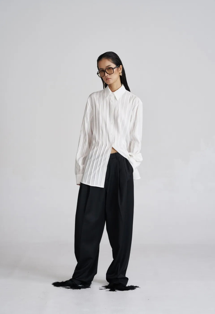 Chic Woven Stripe white Cotton Shirt