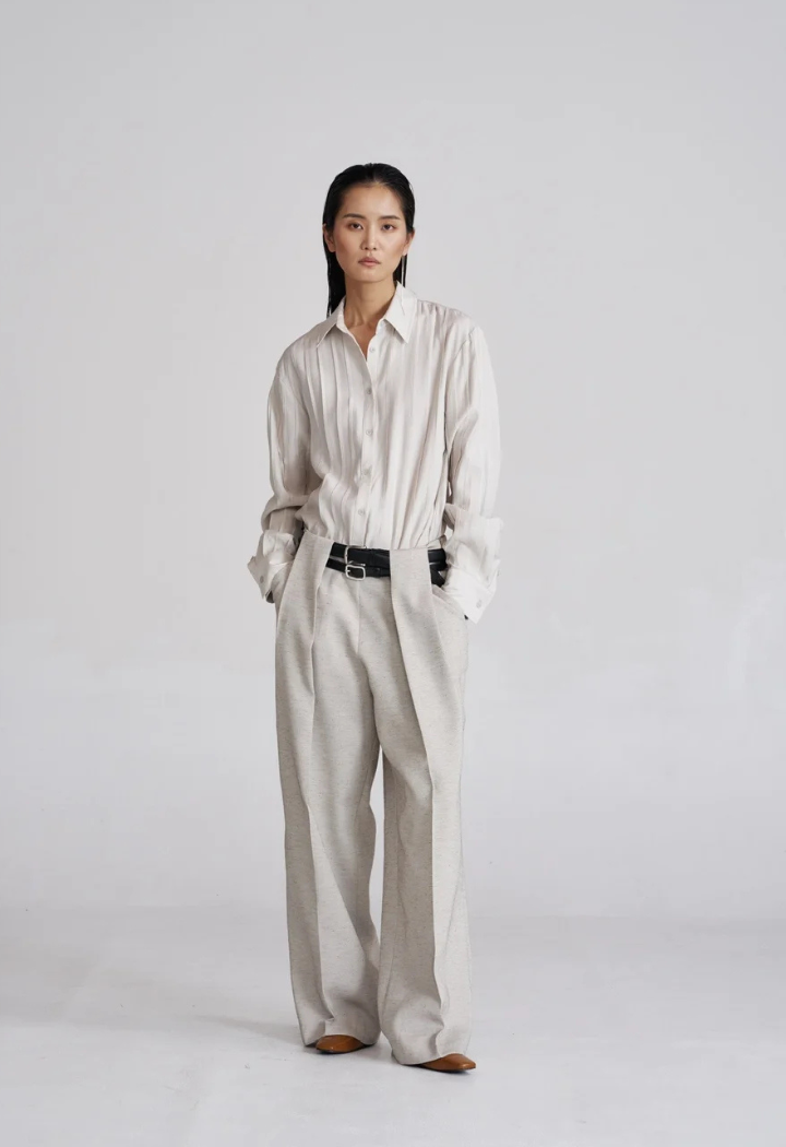 Woven Stripe stone Cotton Shirt