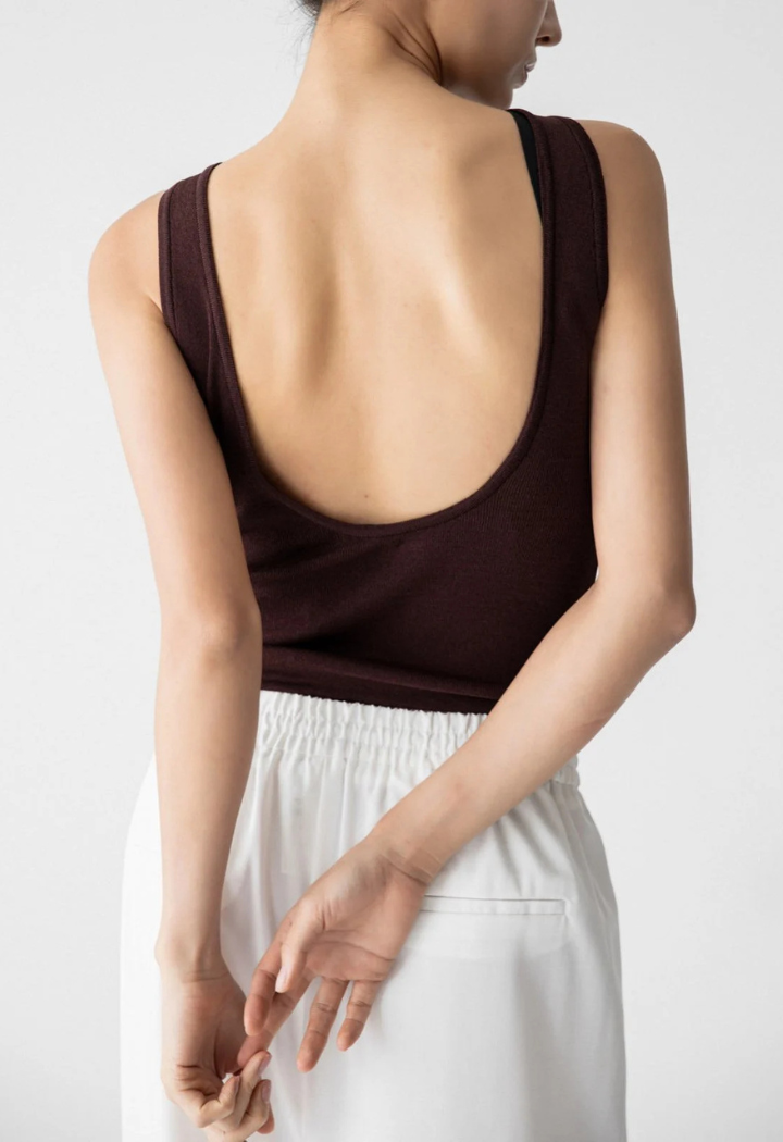 Classic Open-Back brown Knit Sleeveless Top