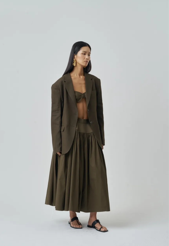 Elegant Midi olive green Skirt
