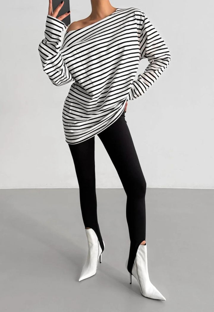 Boyfriend Fit Striped Boatneck T-Shirt